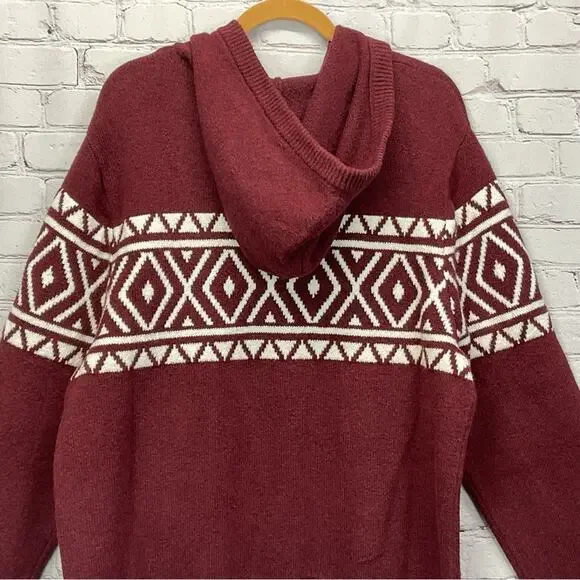 Goodfellow Knit Hooded Sweater Mens Size XXL Burgundy/White Pullover Soft Preppy - Picture 7 of 11